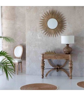 Consola clásica de entrada en madera craquelada beige patinada.