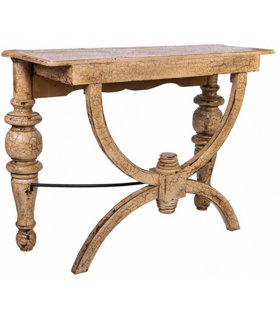 Consola clásica de entrada en madera craquelada beige patinada.2
