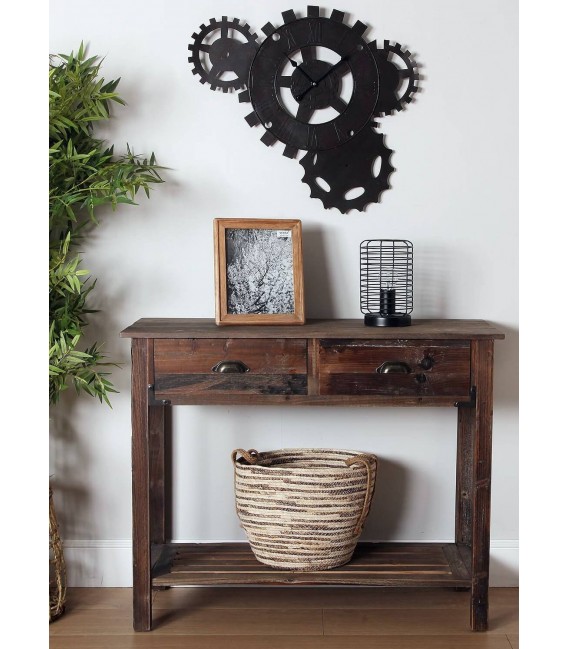 Reloj de pared con engranajes metálicos y acabado óxido industrial. Mdmhogar