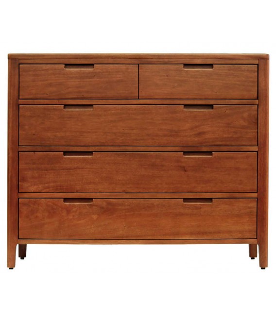 Cómoda colonial Oporto con 5 cajones en caoba maciza natural.