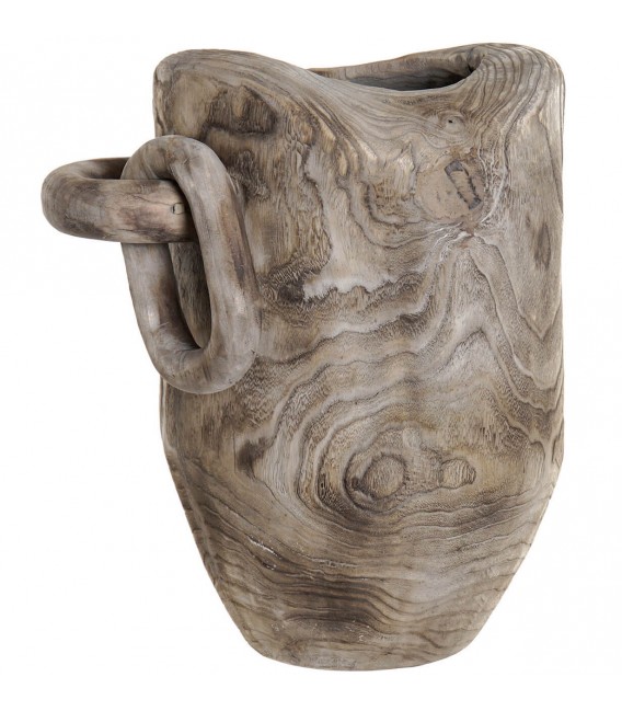 Jarrón boho tallado en madera de sauce natural con asa escultórica. Mdmhogar