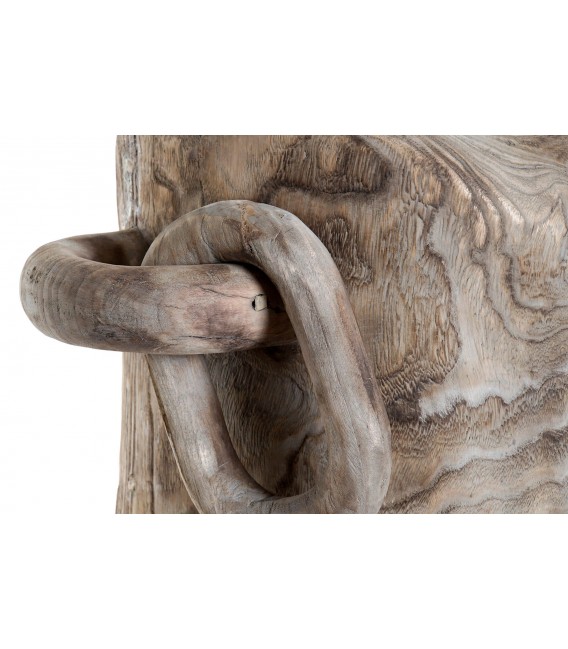 Jarrón boho tallado en madera de sauce natural con asa escultórica.1