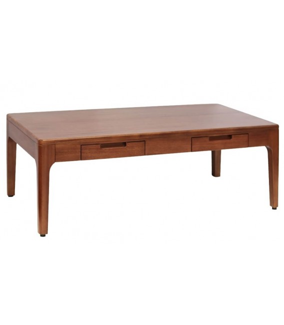 Mesa de centro Oporto de caoba maciza con dos cajones frontales.