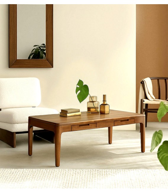 Mesa de centro Oporto de caoba maciza con dos cajones frontales. Mdmhogar