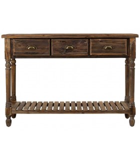 Consola rústica de madera reciclada con cajones y balda inferior.