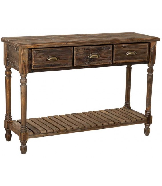 Consola rústica de madera reciclada con cajones y balda inferior. Mdmhogar