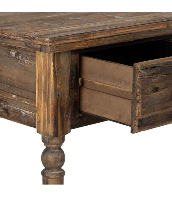 Consola rústica de madera reciclada con cajones y balda inferior.2