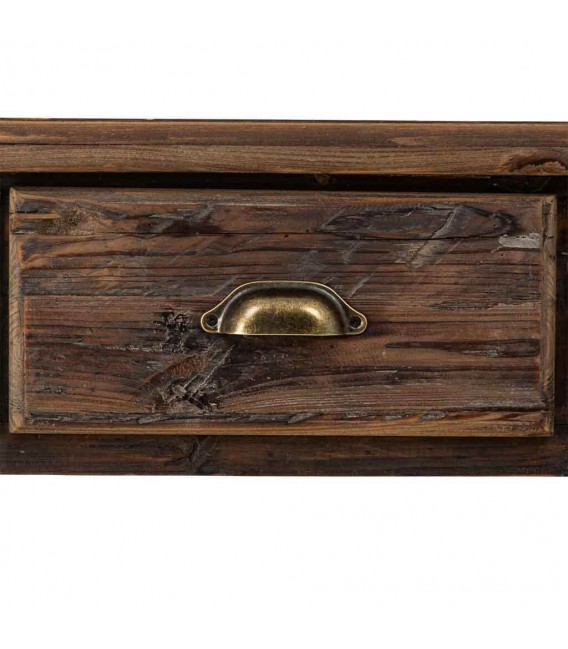 Consola rústica de madera reciclada con cajones y balda inferior.3