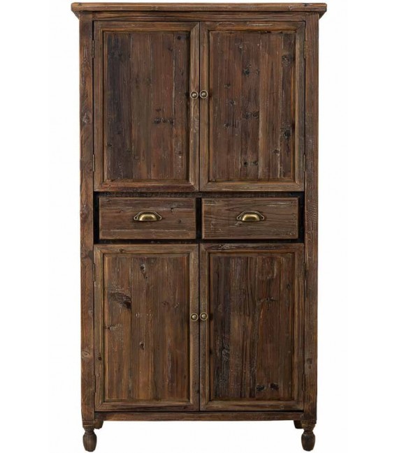 Armario alacena rústico de madera reciclada con puertas y cajones.