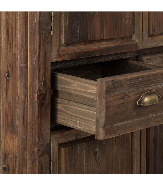 Armario alacena rústico de madera reciclada con puertas y cajones.2