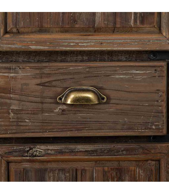 Armario alacena rústico de madera reciclada con puertas y cajones.4