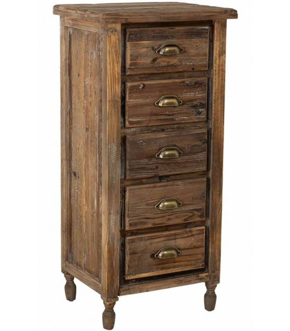 Sinfonier rústico alto de abeto reciclado 5 cajones acabado nogal. Mdmhogar