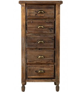 Sinfonier rústico alto de abeto reciclado 5 cajones acabado nogal.