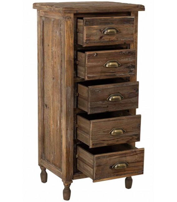 Sinfonier rústico alto de abeto reciclado 5 cajones acabado nogal.1