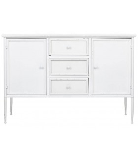 Aparador vintage metal blanco 2 puertas 3 cajones y acabado vintage.