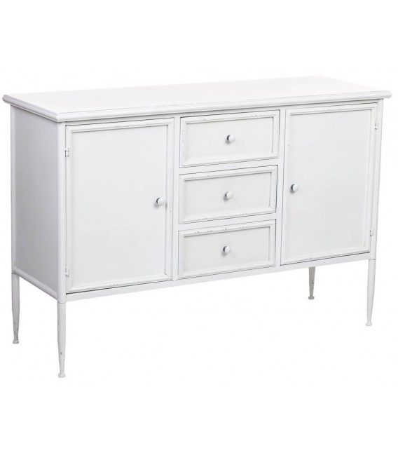 Aparador vintage metal blanco 2 puertas 3 cajones y acabado vintage. Mdmhogar