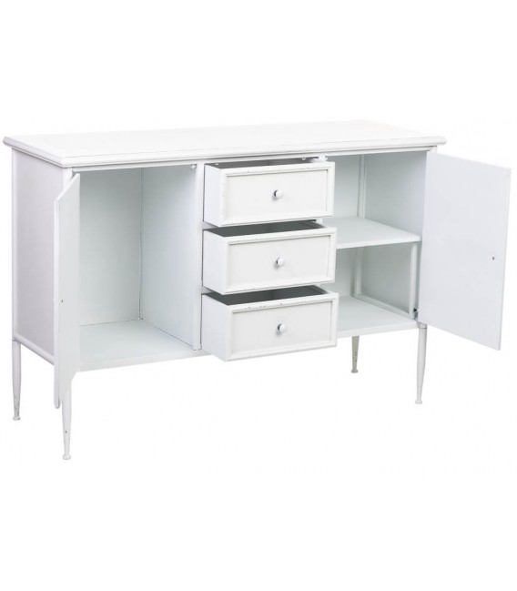 Aparador vintage metal blanco 2 puertas 3 cajones y acabado vintage.1