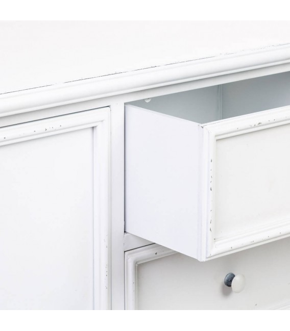 Aparador vintage metal blanco 2 puertas 3 cajones y acabado vintage.3