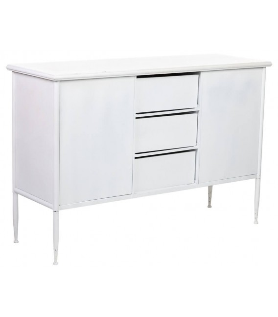 Aparador vintage metal blanco 2 puertas 3 cajones y acabado vintage.2