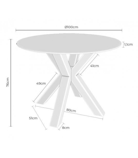Mesa redonda blanca de metal y porcelánico efecto mármol con vetas.3