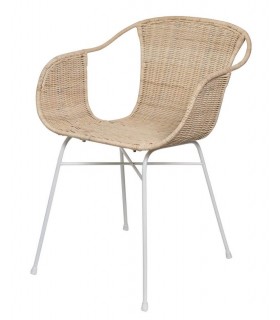 Sillón de comedor en metal blanco y ratán natural, estilo colonial. Mdmhogar