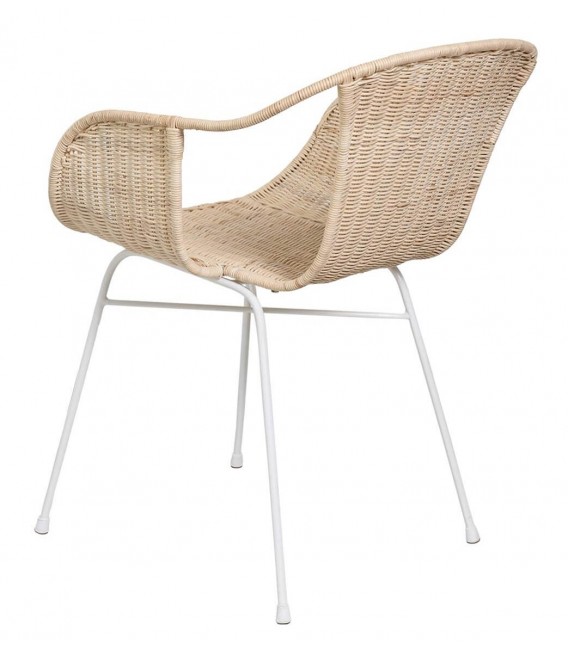Sillón de comedor en metal blanco y ratán natural, estilo colonial.3