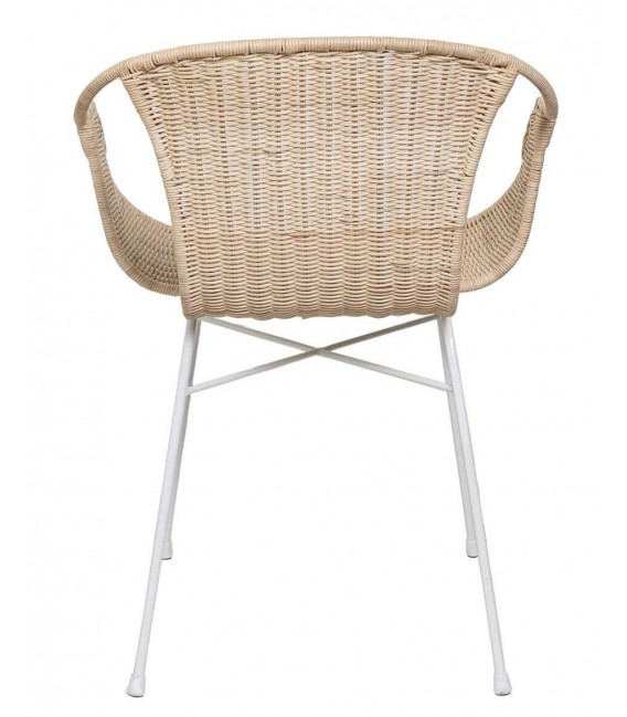 Sillón de comedor en metal blanco y ratán natural, estilo colonial.4