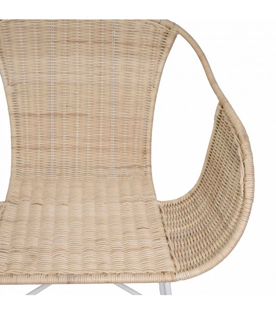 Sillón de comedor en metal blanco y ratán natural, estilo colonial.5