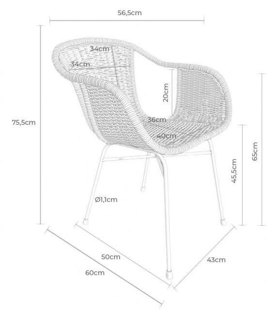 Sillón de comedor en metal blanco y ratán natural, estilo colonial.6