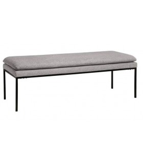 Banco tapizado chenilla gris patas metálicas negras, estilo moderno. Mdmhogar