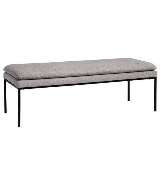 Banco tapizado chenilla gris patas metálicas negras, estilo moderno. Mdmhogar