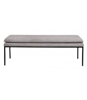 Banco tapizado chenilla gris patas metálicas negras, estilo moderno.1