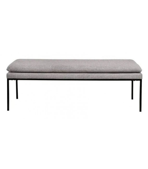 Banco tapizado chenilla gris patas metálicas negras, estilo moderno.1