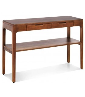 Consola colonial de caoba con cajones y balda inferior decorativa. Mdmhogar