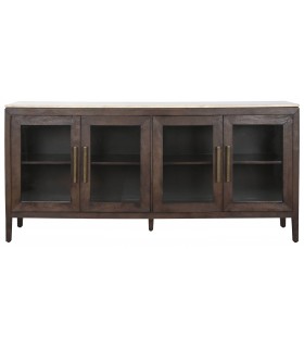 Aparador contemporáneo sobre de travertino y 4 puertas de cristal.