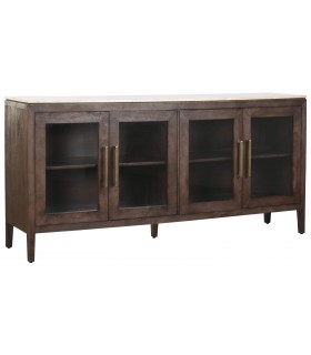 Aparador contemporáneo sobre de travertino y 4 puertas de cristal. Mdmhogar