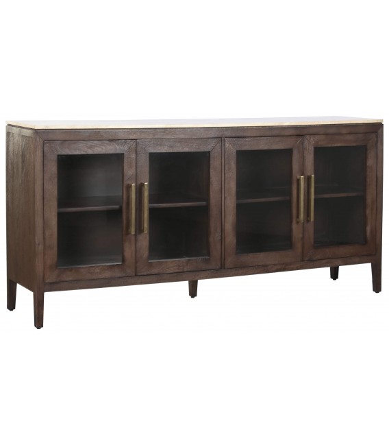 Aparador contemporáneo sobre de travertino y 4 puertas de cristal. Mdmhogar