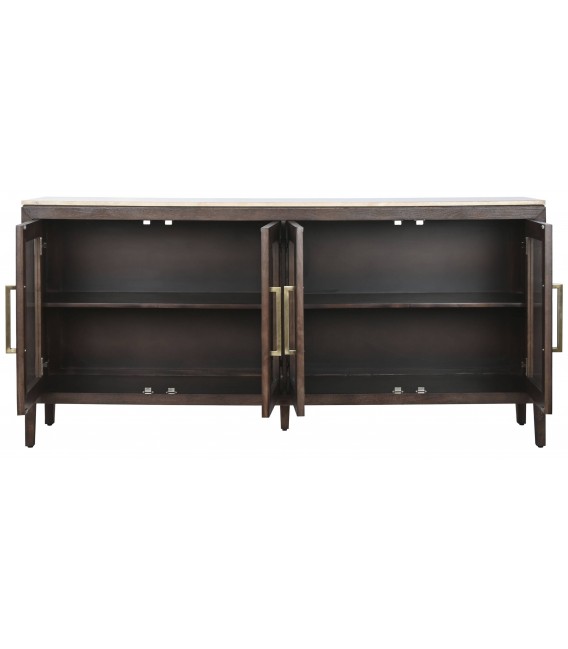 Aparador contemporáneo sobre de travertino y 4 puertas de cristal.1