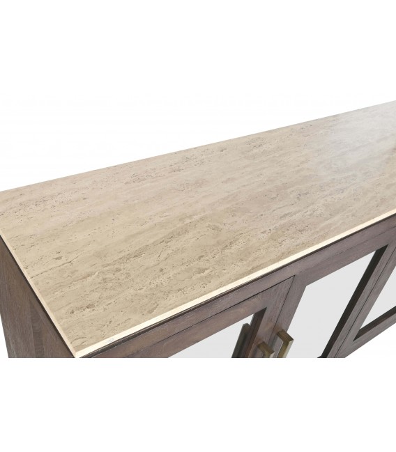 Aparador contemporáneo sobre de travertino y 4 puertas de cristal.2