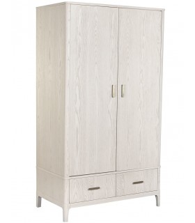 Armario nórdico blanco con barra, estantes interiores y cajones.1