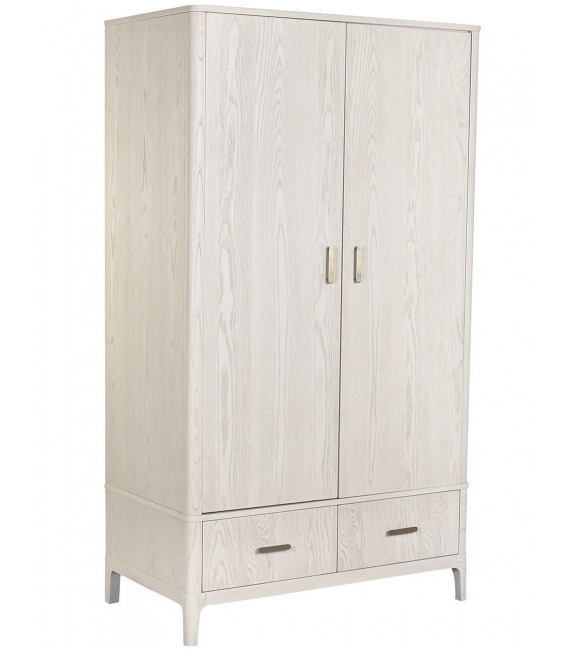 Armario nórdico blanco con barra, estantes interiores y cajones.1