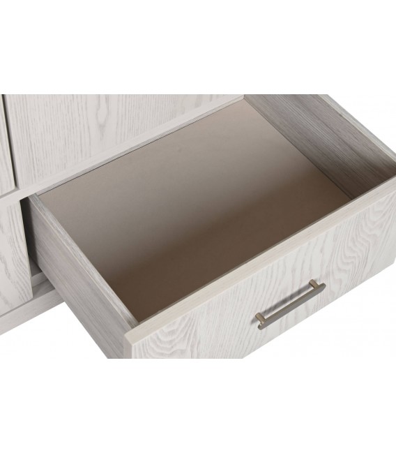 Armario nórdico blanco con barra, estantes interiores y cajones.5