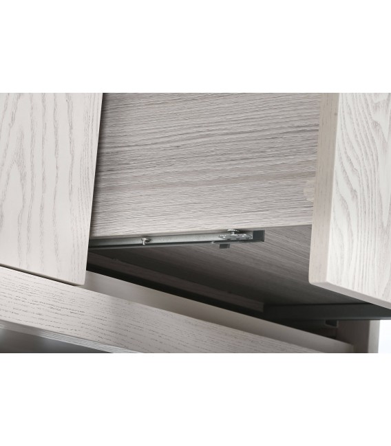 Armario nórdico blanco con barra, estantes interiores y cajones.7