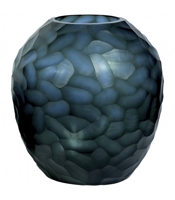 Jarrón contemporáneo de cristal tallado glaseado en azul. Mdmhogar