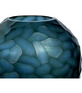 Jarrón contemporáneo de cristal tallado glaseado en azul.