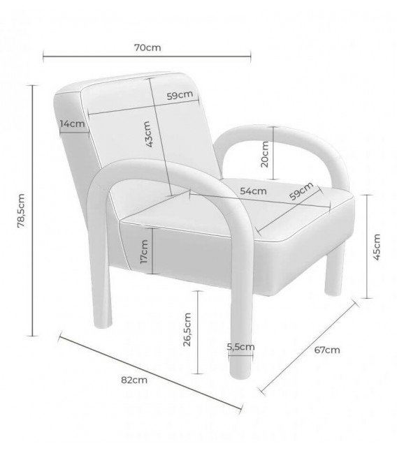 Butaca nórdica con estructura de madera y tapizado en chenilla beige.7