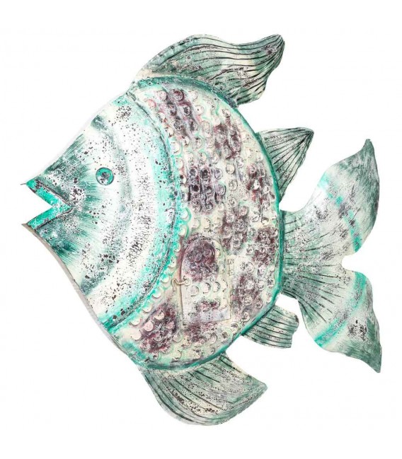 Porta velas pez XXL de metal decorado a mano en colores étnicos. Mdmhogar