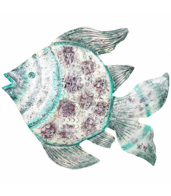 Porta velas pez XXL de metal decorado a mano en colores étnicos.1