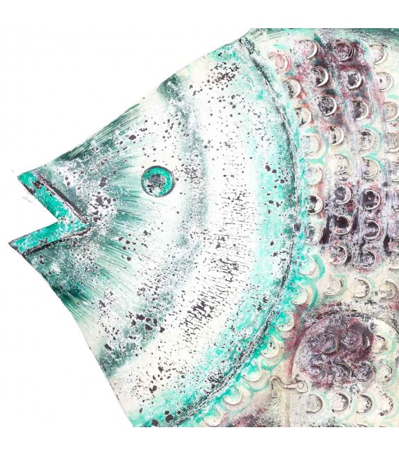 Porta velas pez XXL de metal decorado a mano en colores étnicos.3