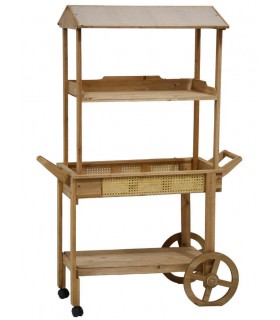 Carro expositor grande de madera y ratán natural, estilo vintage. Mdmhogar